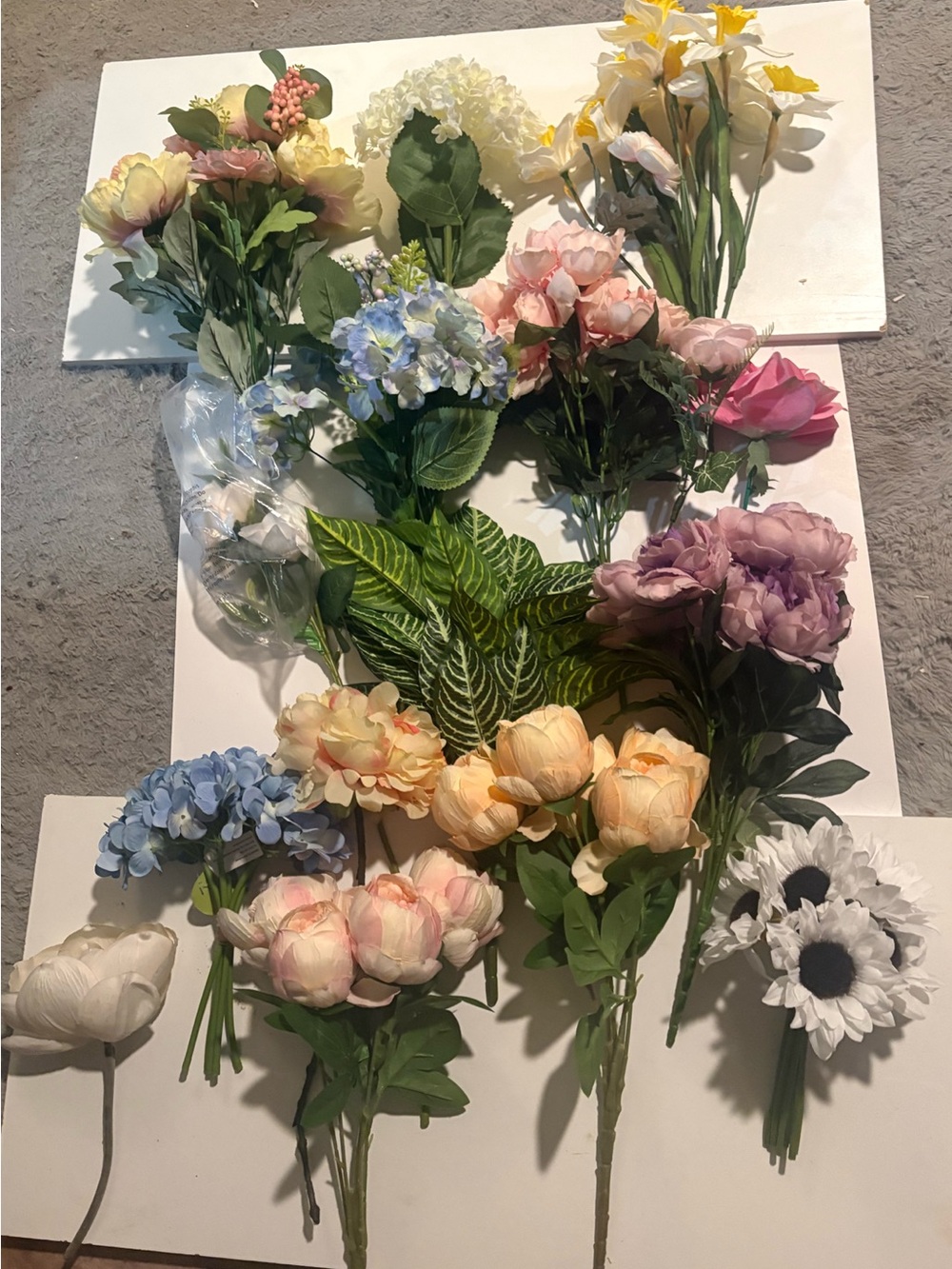 Huge bundle of mixed faux flowers, real touch, silk flowers for crafts, home dec